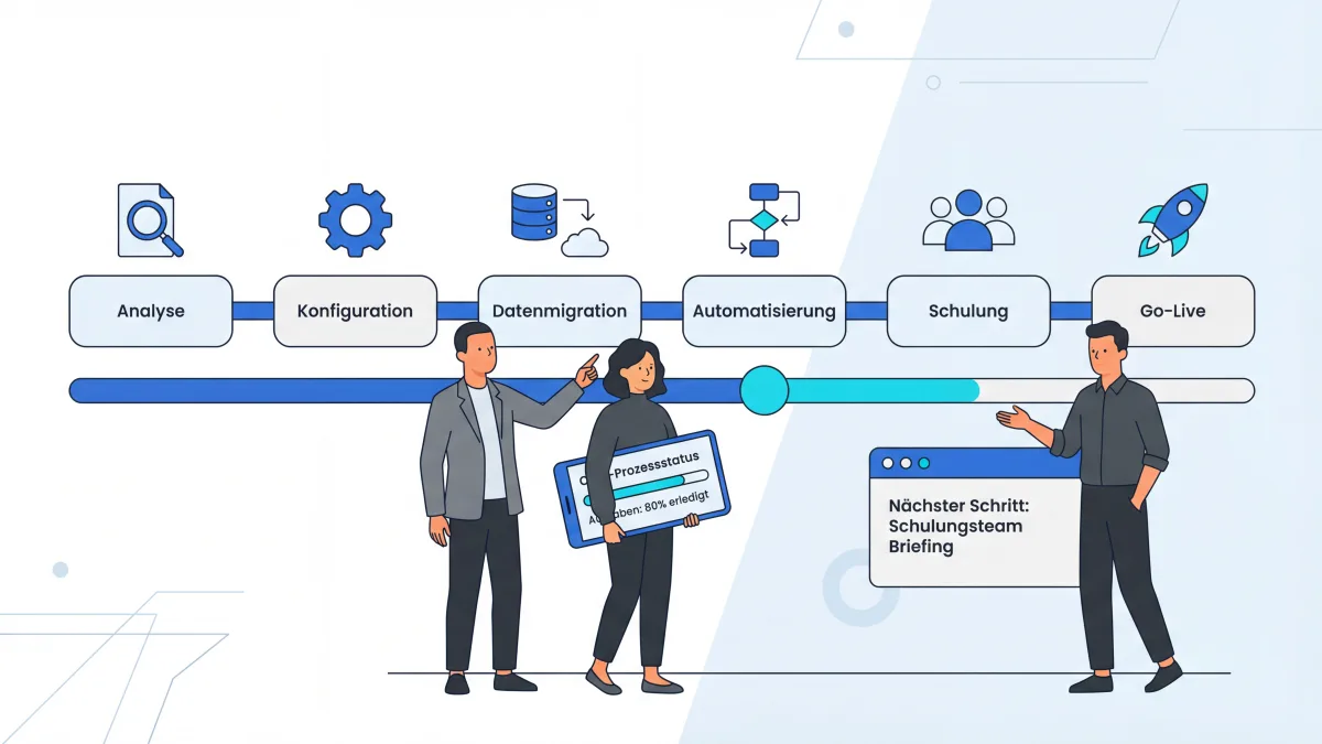 Salesforce Implementierungsprozess: Analyse, Konfiguration, Datenmigration, Automatisierung, Schulung, Go-Live