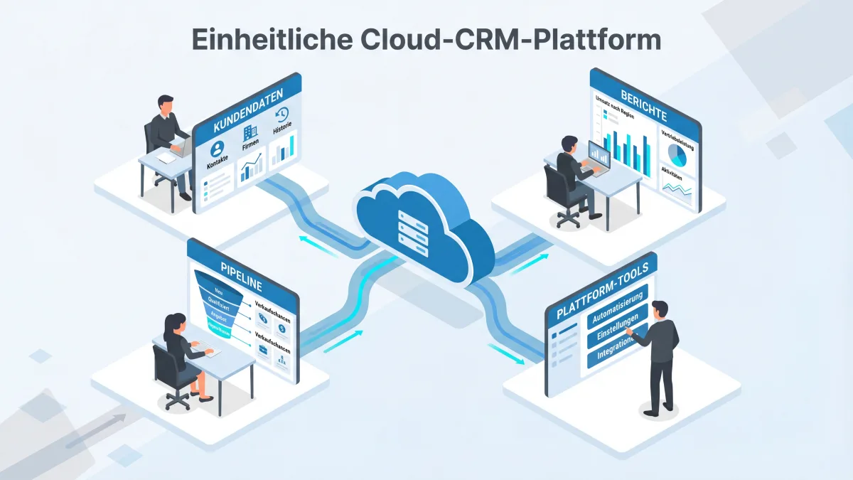 Einheitliche Cloud-CRM-Plattform mit Kundendaten, Pipeline, Berichten und Plattform-Tools